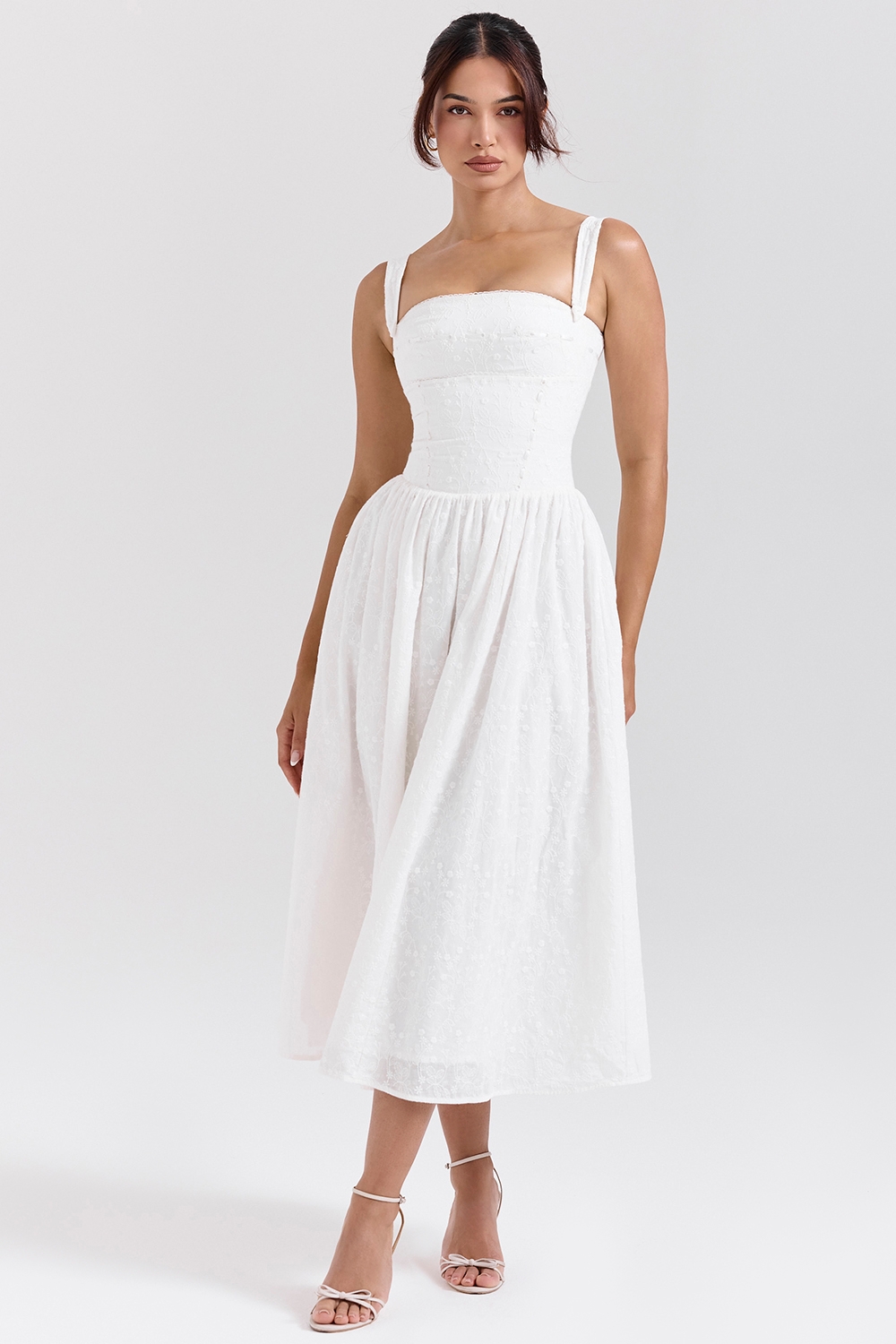white broderie anglais midi sundress | House of CB