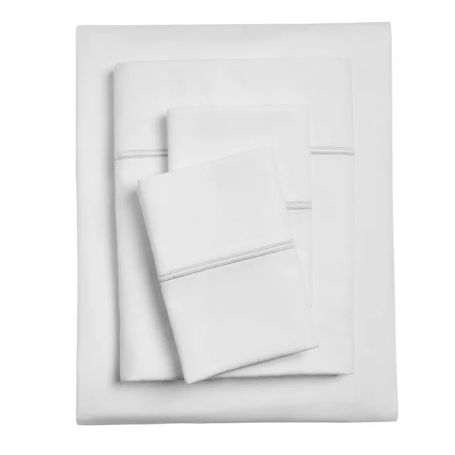 Hotel Style 4-Piece 300 Thread Count White Pima Cotton Bed Sheet Set with White Hem, Queen | Walmart (US)