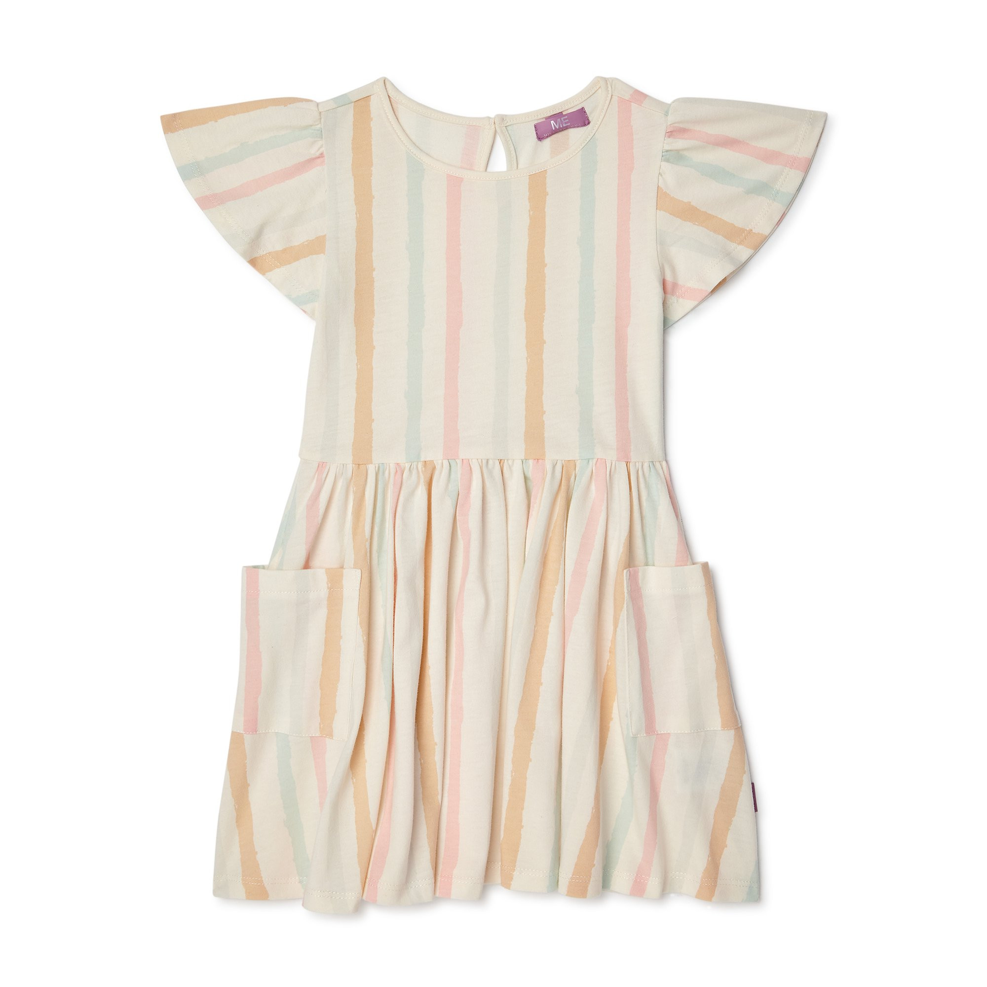 Mila & Emma Girls Ruffle Sleeve Fit and Flare Pocket Dress, Sizes 2T-18 | Walmart (US)