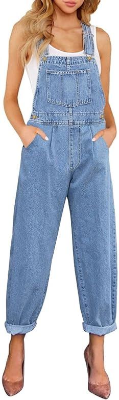 Vetinee Womens Classic Adjustable Straps Pockets Denim Bib Overalls Jeans Pants | Amazon (US)