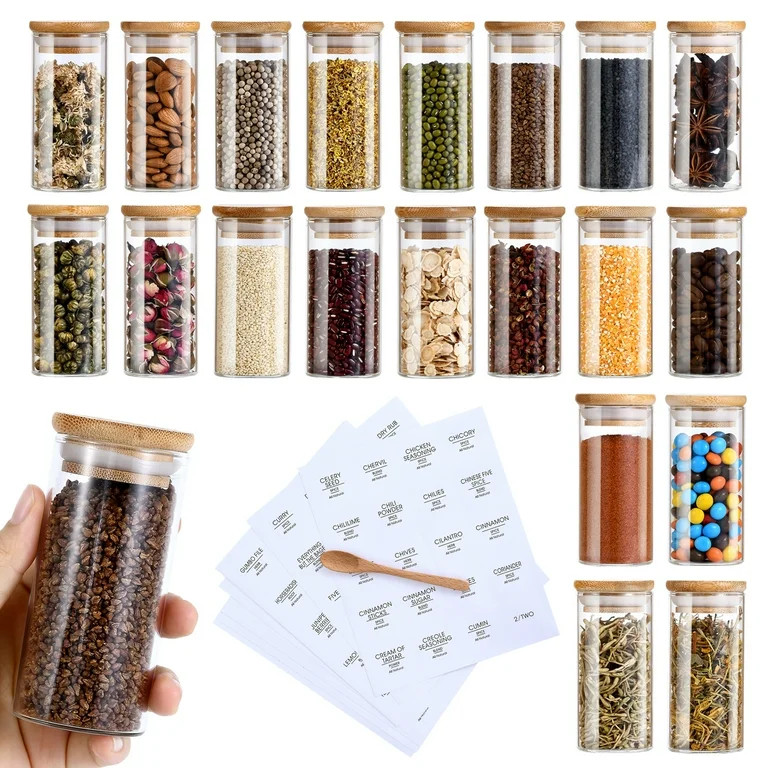 UPTRUST Spice Jars with Label, 20pcs 4 oz Glass Spice Jars with Bamboo Airtight Lids, Small Spice... | Walmart (US)