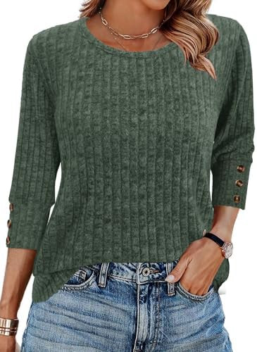 JomeDesign Womens Sweaters 3/4 Sleeve with Buttons Dressy Casual Shirts Fall Outfits Fashion Clot... | Amazon (US)