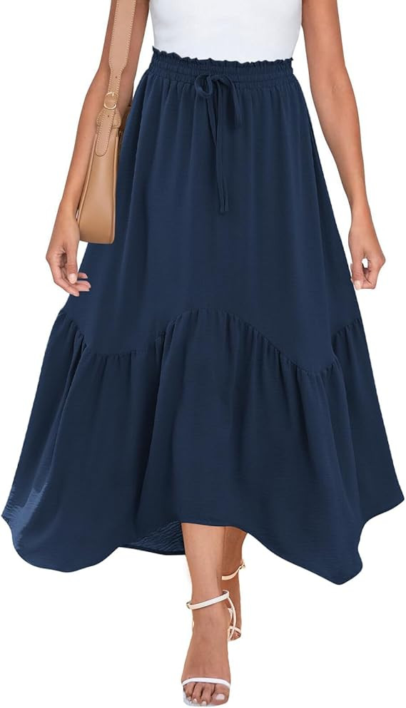 Zeagoo Long Skirts for Women High Waist A Line Skirt Casual Flowy Tiered Skirt with Pockets Summe... | Amazon (US)