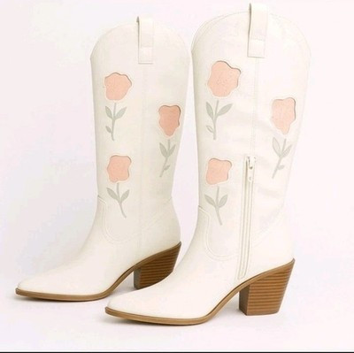 Universal Thread Womens Dixie Bone Floral Western Cowboy Boots Off White 8.5M | eBay US
