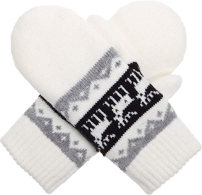 BYOS Unisex Winter Toasty Warm Cable Reindeer Fleece Lined Knit Mitten Gloves | Amazon (CA)