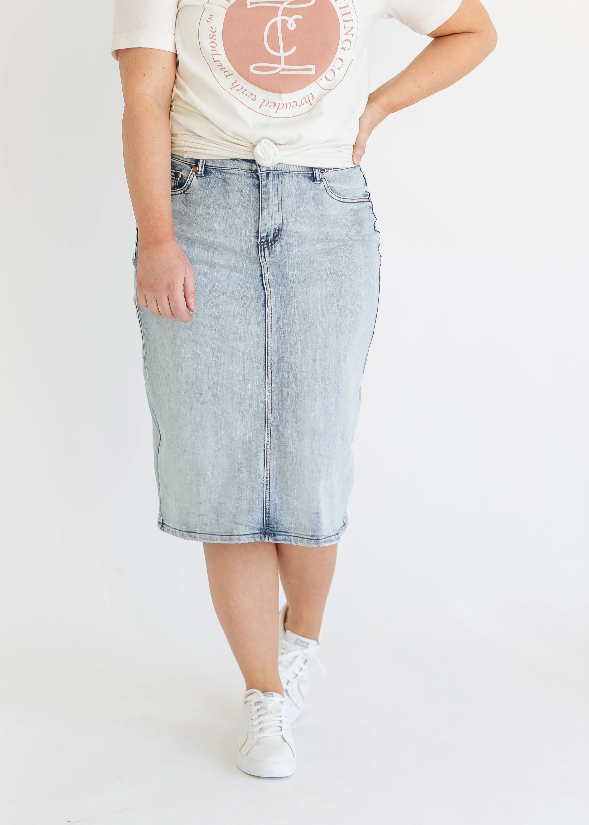Frankie Five Pocket Denim Midi Skirt | Inherit Clothing Co.