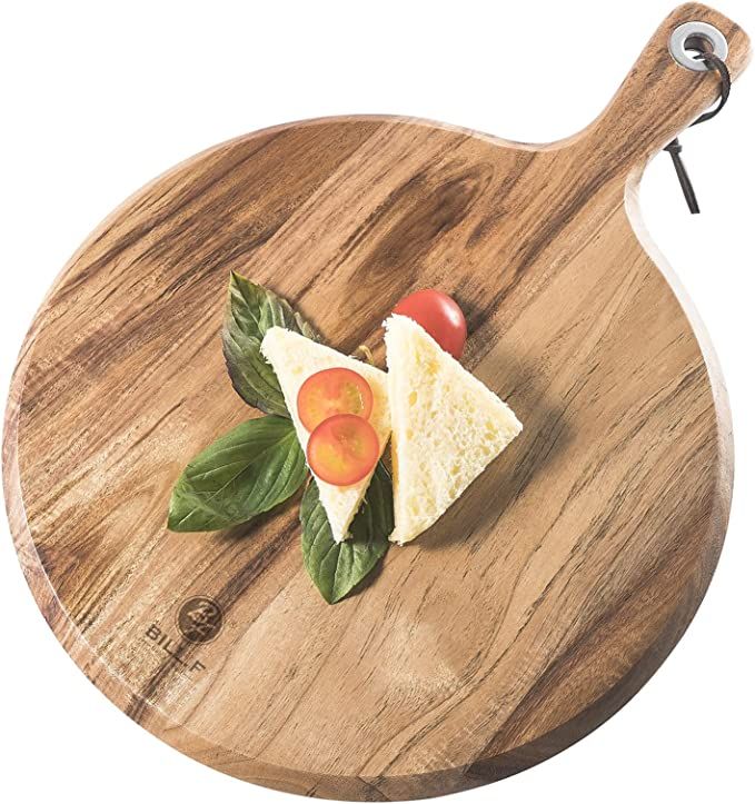 12" Round Cutting Board With Handle,Acacia Wood Pizza Peel,Wooden Serving Charcuterie Board for P... | Amazon (US)