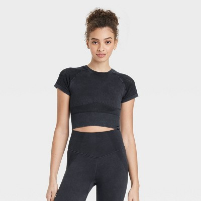 Women's Seamless Crop Short Sleeve Shirt - JoyLab™ Black XL | Target