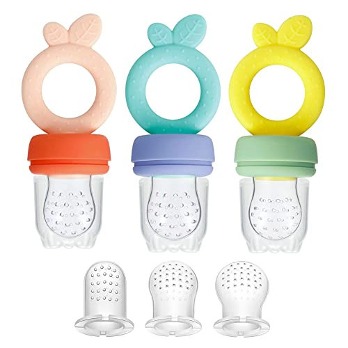 PandaEar 3 Pack Silicone Baby Fruit Food Feeder Pacifier with 3 Sizes Silicone Pouches, BPA Free Mesh Feeder for Infants | Amazon (US)