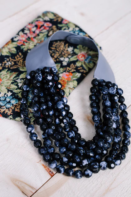 Carla Marble Black Faceted Bead Statement Necklace | The Willow Tree
