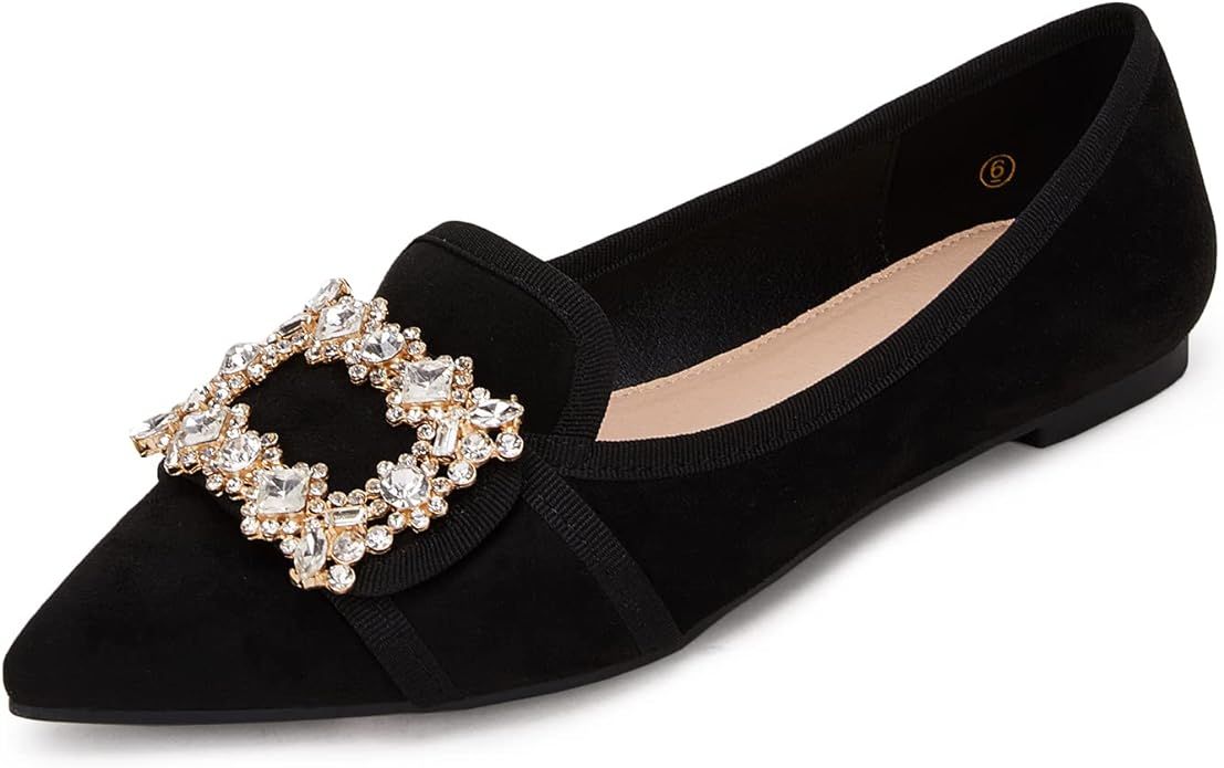 Amazon.com | Black Flats Shoes Women Pointed Toe Comfortable Slip on Dress Ballet Shoes | Shoes | Amazon (US)