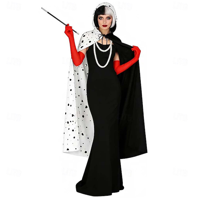 Halloween Dress Costume Black and White Villain Fashion Villain One Hundred and One Dalmatians Go... | Lightinthebox