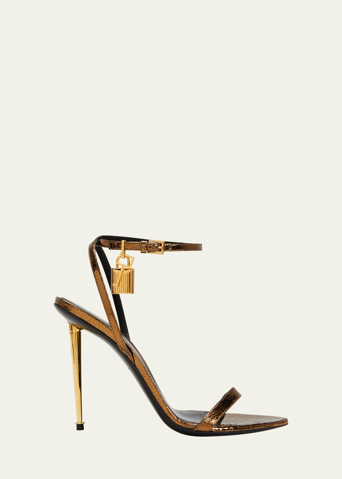 105mm Metallic Lizard-Print Lock High-Heel Sandals | Bergdorf Goodman