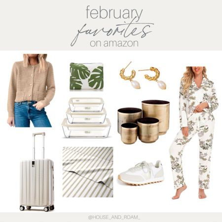 From cozy pajamas to stylish new earrings, sheets and durable luggage, here are my February favorites! #luggage #pajamas #veja #earrings #sheets #cardigan #poolbag

#LTKSpringSale #LTKhome #LTKstyletip