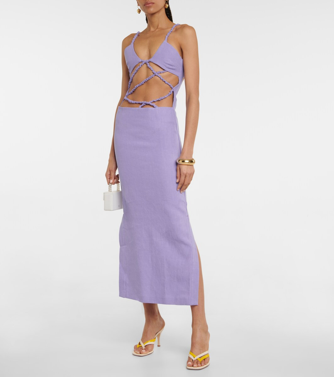 Ruched cutout linen midi dress | Mytheresa (INTL)