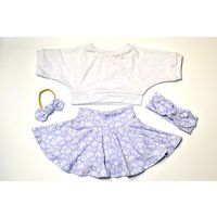 Light Periwinkle White Floral Skirt Bummies/White Crop Top/Mini Bow, Baby Girl Outfit, Toddler Outfi | Etsy (US)