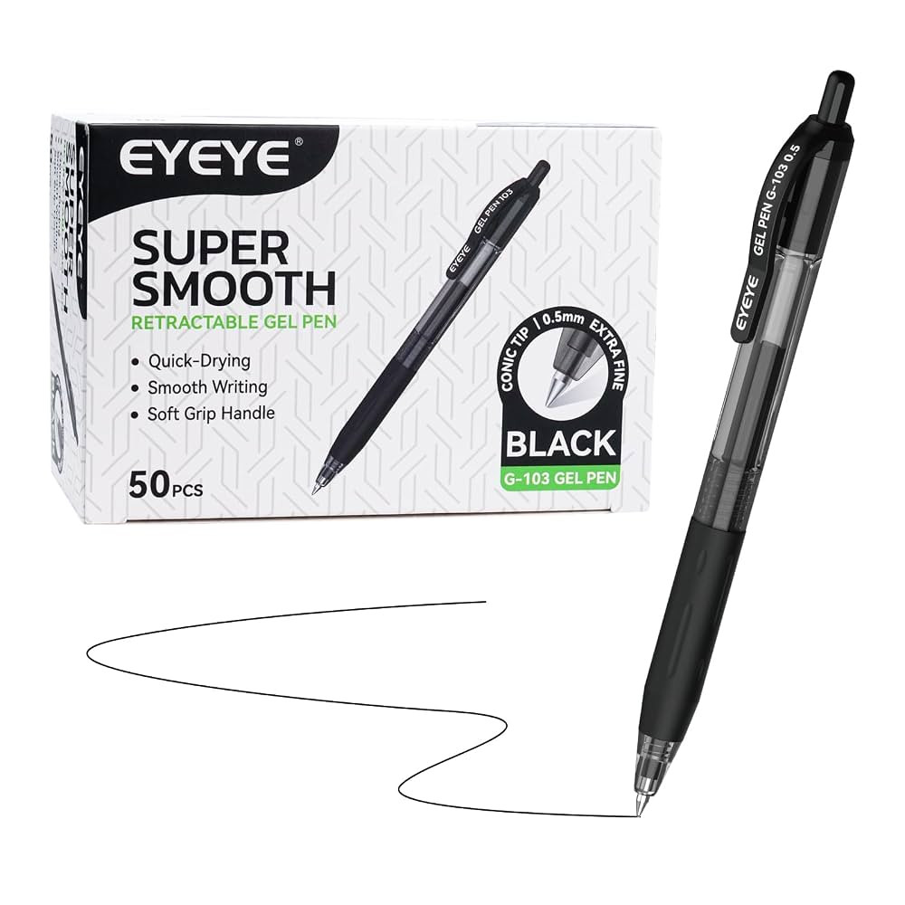 EYEYE G-103 Retractable Gel Pens Black 50 Pack, 0.5mm Extra Fine Point Ink Pen Quick Dry, Ballpoi... | Amazon (US)