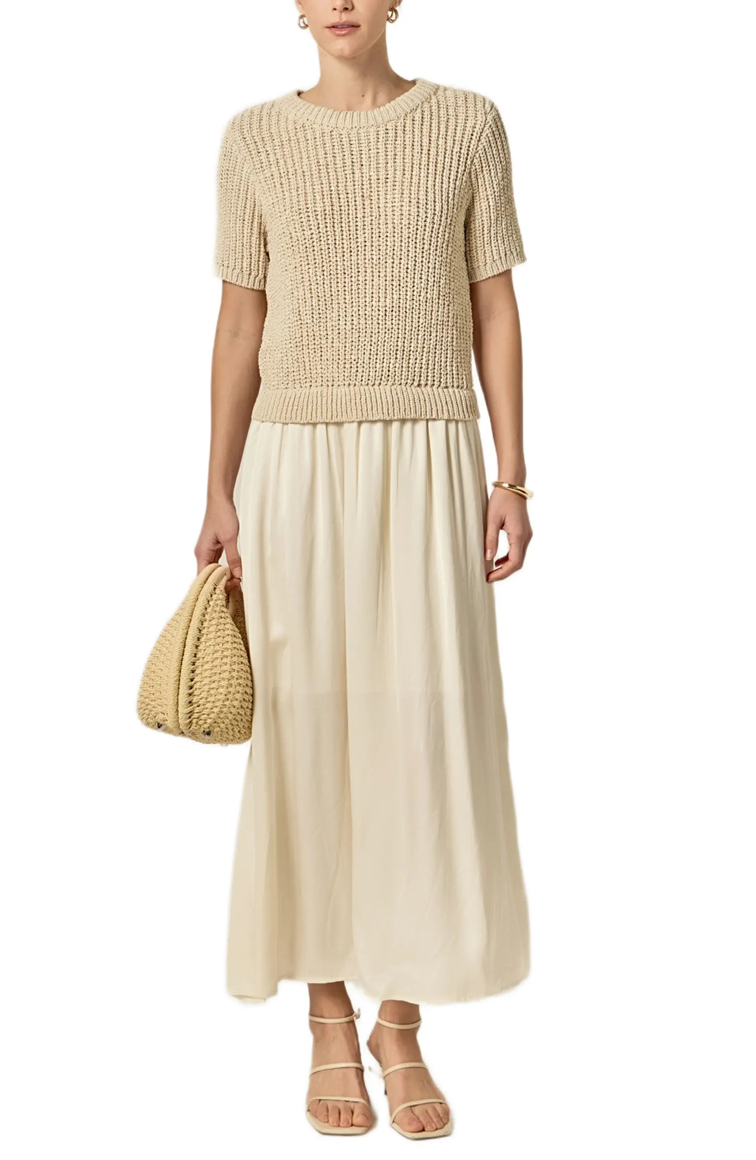 Mixed Media Cotton Blend DressEnglish Factory | Nordstrom