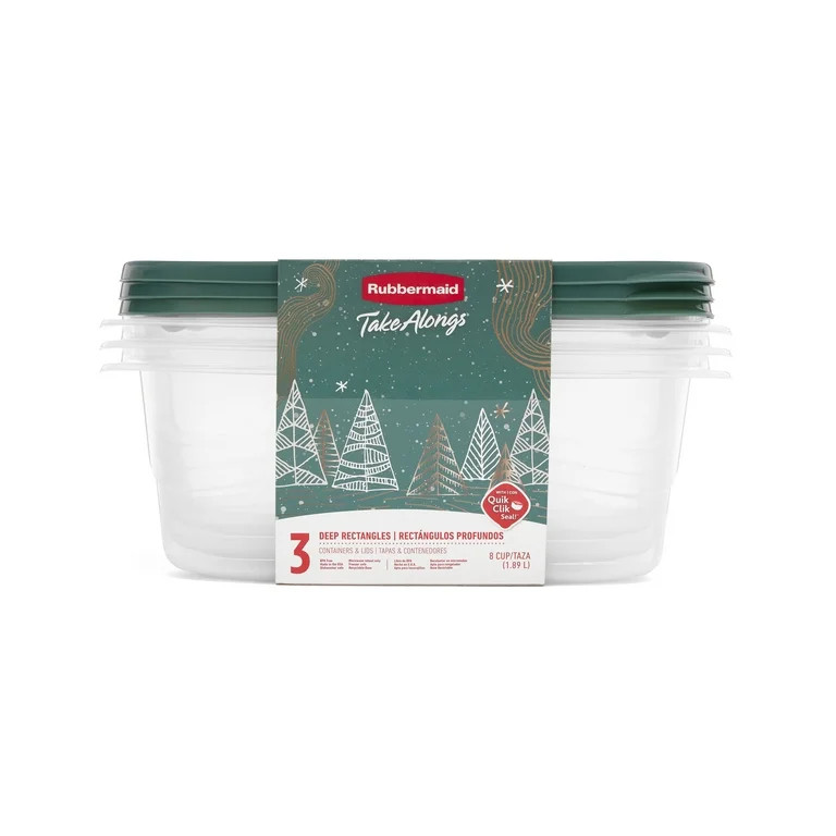 Rubbermaid TakeAlongs 8 Cup Deep Rectangle Food Storage Containers, Set of 3, Blue Spruce | Walmart (US)