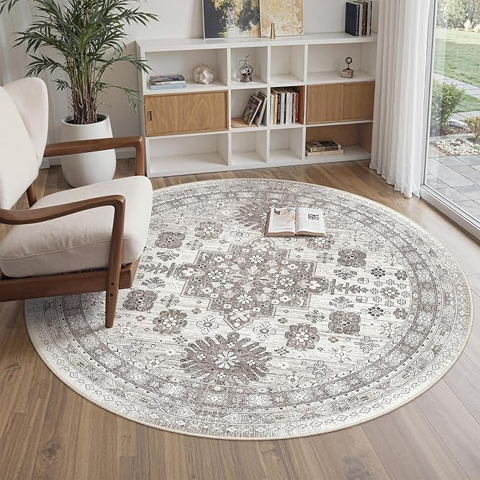 Washable Round Area Rugs - Non-Slip 6ft Round Rugs, Ultra-Thin Large Circle Rugs for Living Room,... | Amazon (US)