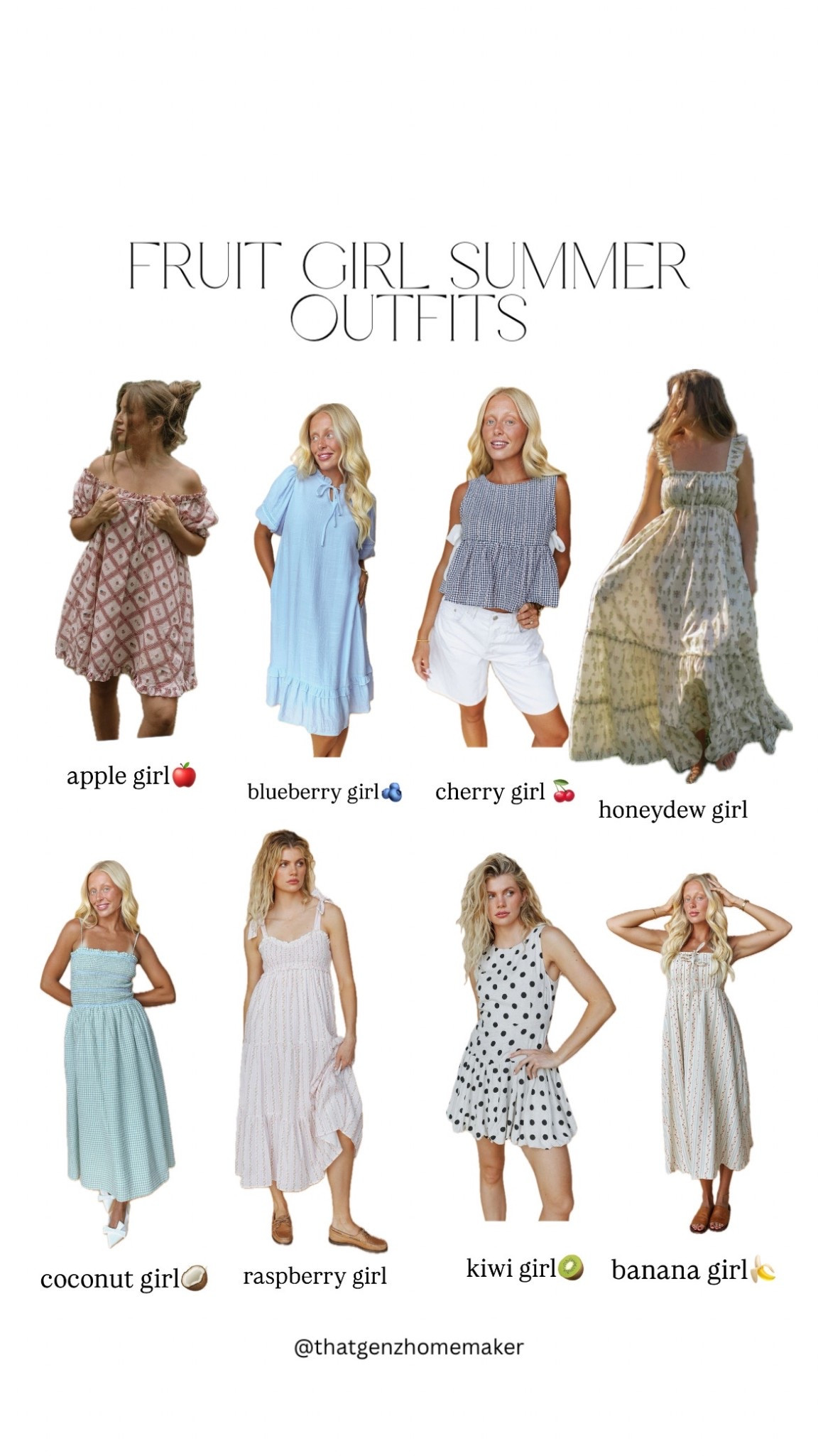 fruit girl summer outfit inspo

see my tiktok @thatgenzwife or instagram @thatgenzhomemaker for a full breakdown of all the fruit girl summer aesthetics

🍅🥭🍑🍒🥝🥥🍓🍇🍋

#LTKStyleTip #LTKSeasonal