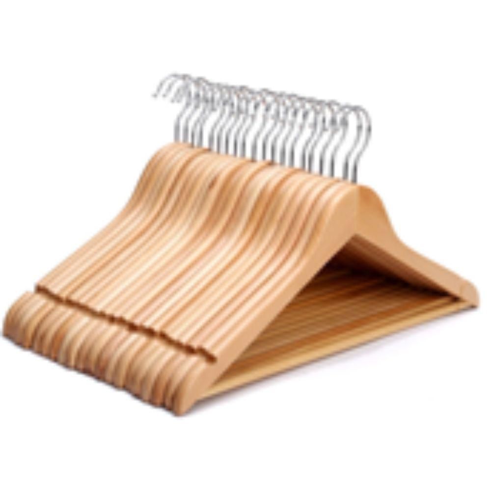Natural Solid Hardwood Premium Hangers with Non-slip Pants Bar and Notches  Finish (24-Pack) | The Home Depot