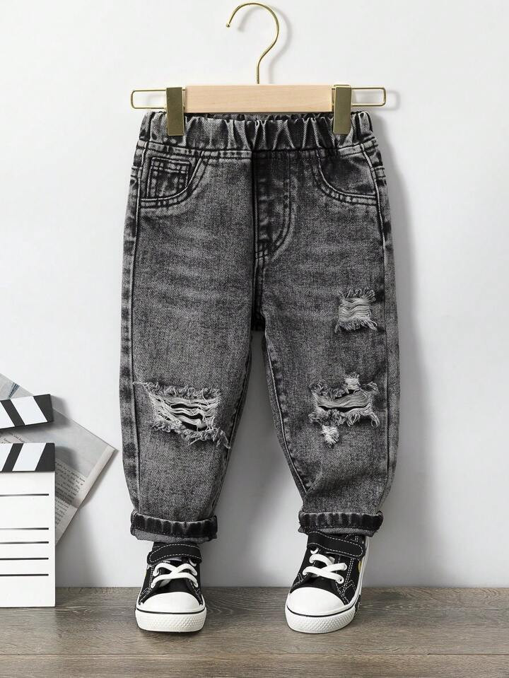 Baby Girl Elastic Waist Ripped Jeans | SHEIN