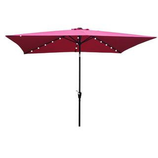 10 ft. x 6.5 ft. Rectangular Patio Beach Market Solar LED Lighted Umbrella in Burgundy with Crank and Push Button Tilt | The Home Depot