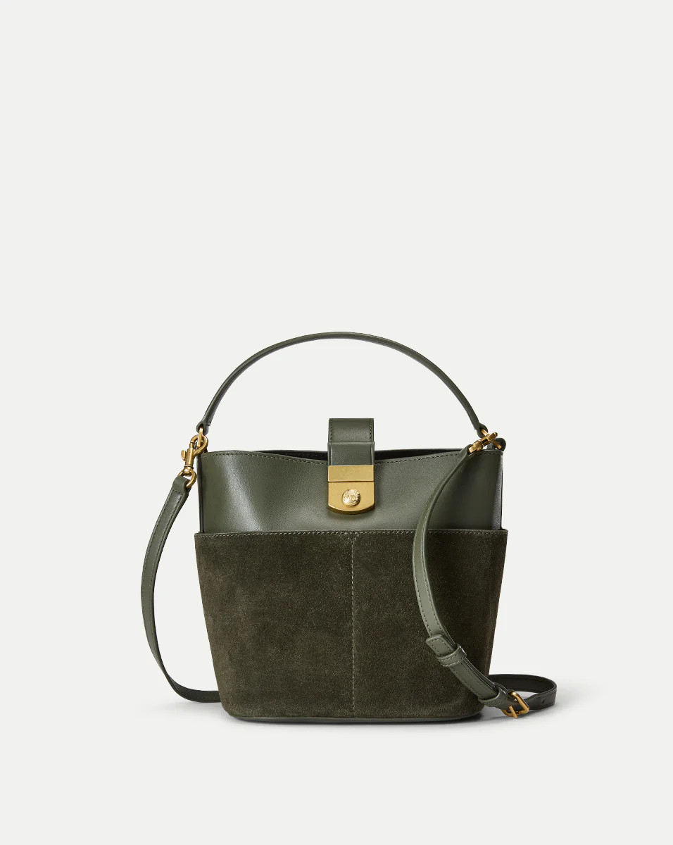 Small Suede Crest Lock Bucket Bag | Veronica Beard