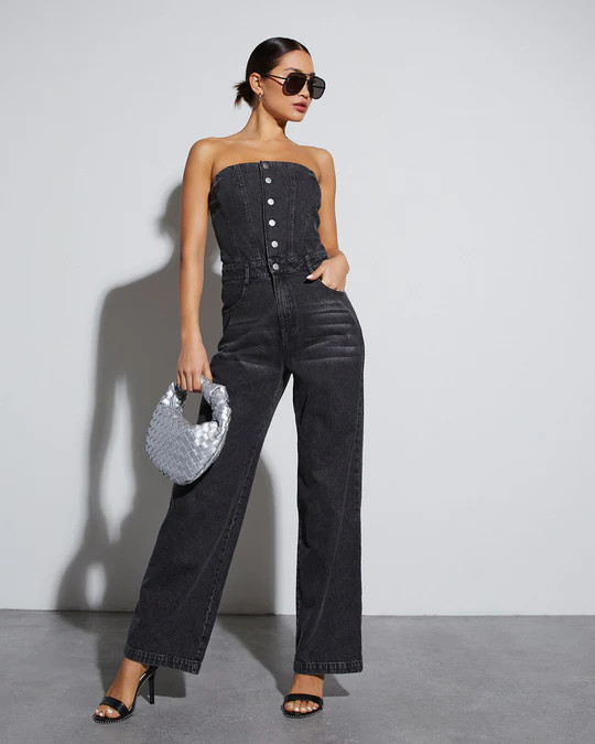 Kirsten Denim Strapless Jumpsuit | VICI