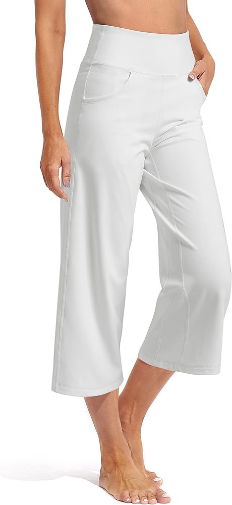 Promover Capri Pants for Women Wide Leg Yoga Cropped Pants with Pockets Loose Casual Summer Pants | Amazon (US)
