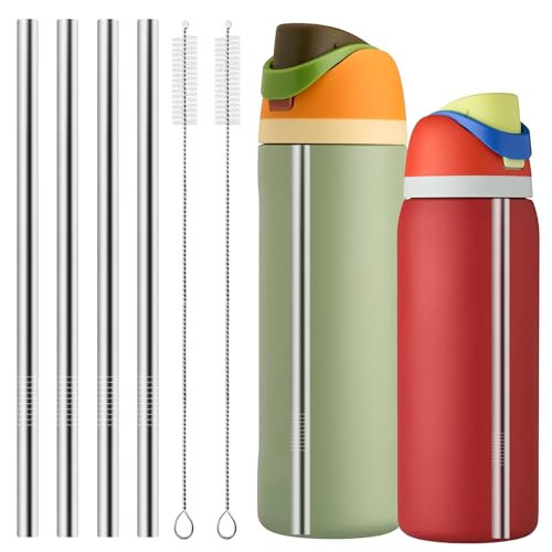 XZESH Metal Straw Replacement for Owala Water Bottle 24 oz 32 oz Accessories, With 2 Straw Cleaner, Reusable Stainless Steel Straws Compatible With Owala Water Bottle - 4pcs | Amazon (US)