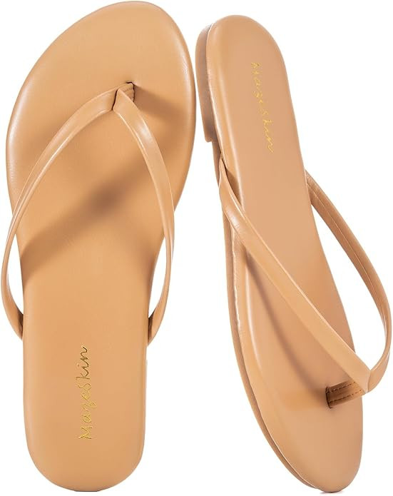 mazeskin Women's Memory Foam Comfortable Flat Thong Sandals Dressy Summer Beach Leather Slide Fli... | Amazon (US)
