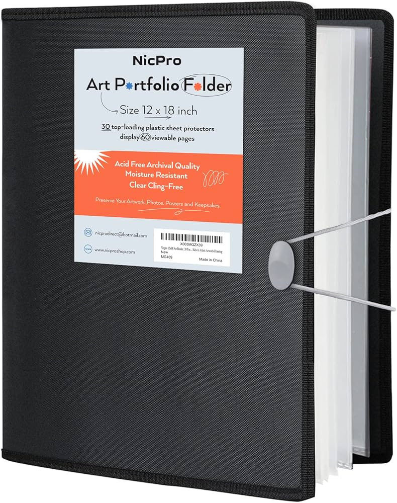 Nicpro 12x18" Art Portfolio Folder, 30 Pockets Display 60 Pages Art Painting Portfolio Binder wit... | Amazon (CA)