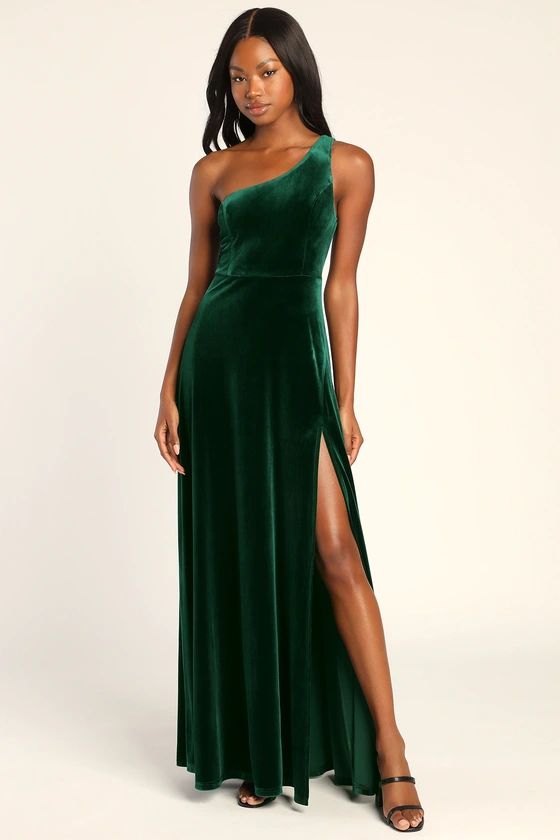 Make Me Your Muse Emerald Green Velvet One-Shoulder Maxi Dress | Lulus (US)