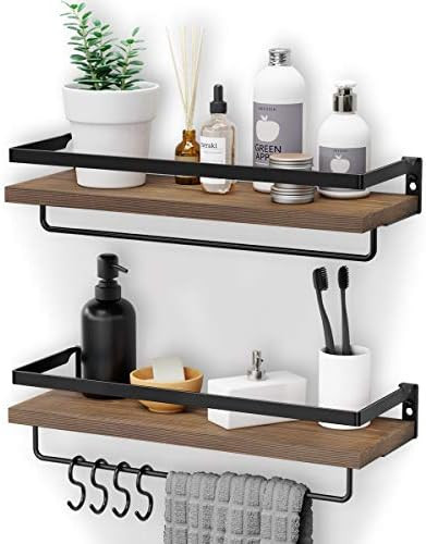 Homemaxs Floating Shelves Wall Mounted,Multifunctional Bathroom Shelf with 2 Towel Holders & 4 Ex... | Amazon (US)