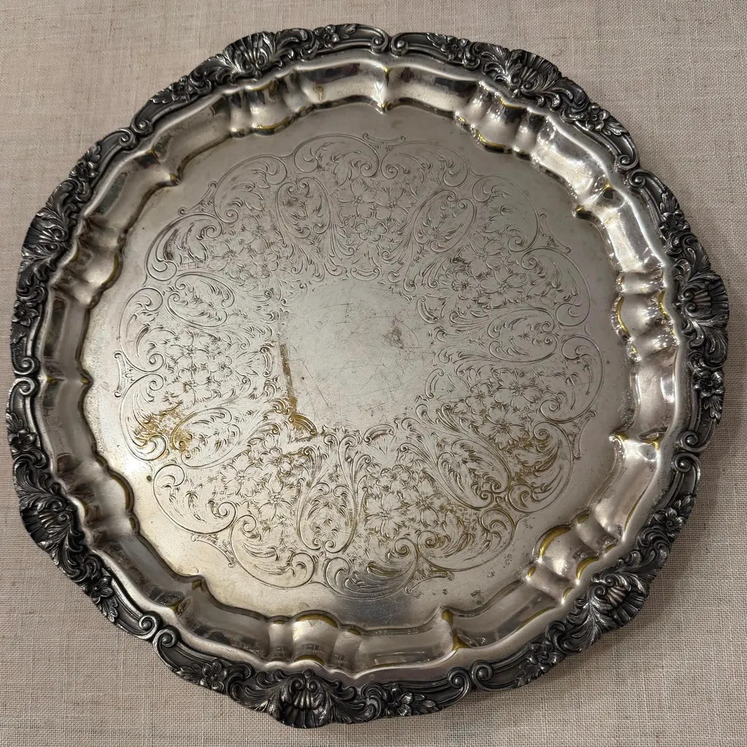 Vintage EPCA Silver Plated Serving Tray, Ornate Floral Engraved Platter, Footed Antique Style Pla... | Etsy (US)