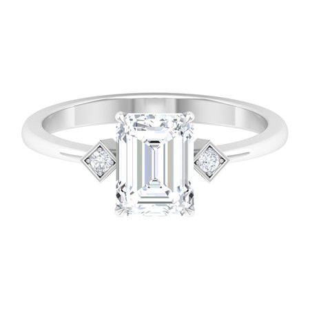 Emerald Cut Moissanite Ring for Women Solitaire Engagement Ring - 6X8 mm 14K White Gold US 4.00 | Walmart (US)