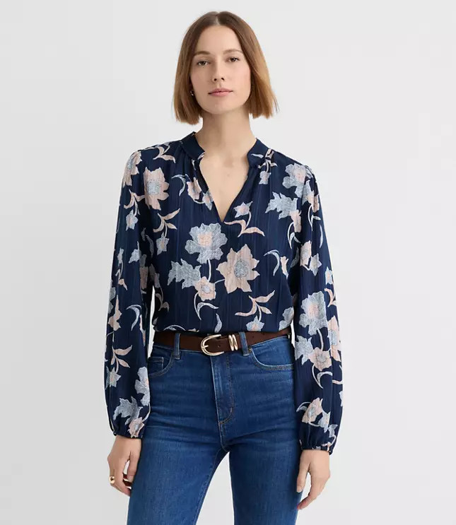 Petite Floral Modern V-Neck Blouse | LOFT