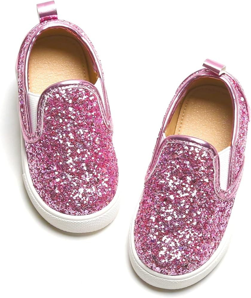Tegeek Toddler Girls Low Top Slip-on Glitter Sneakers for Kids | Amazon (US)