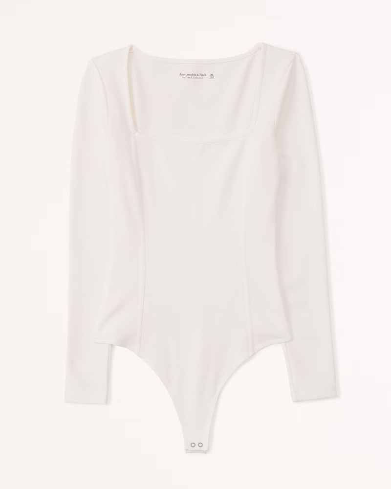 Long-Sleeve Ponte Squareneck Seamed Bodysuit | Abercrombie & Fitch (US)