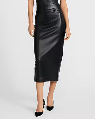 Super High Waisted Faux Leather Midi Skirt | Express
