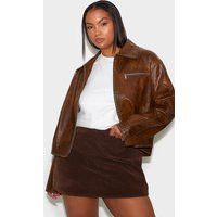 Plus Brown Zip Up Faux Leather Jacket | PrettyLittleThing UK