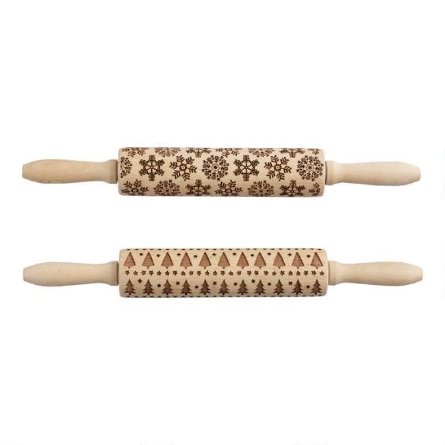 Tree and Snowflake Laser Cut Wood Rolling Pins Set of 2 | World Market