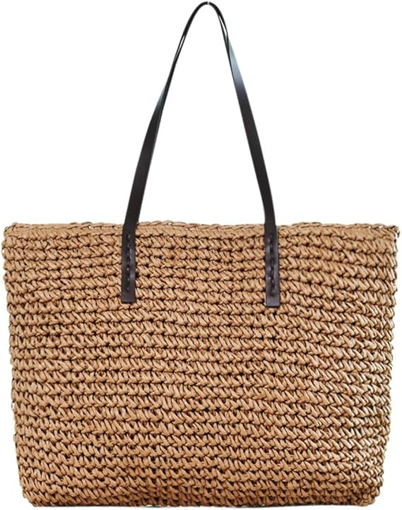 Ayliss Women Straw Woven Tote Large Beach Handmade Weaving Shoulder Bag Purse Straw Handbag | Amazon (US)