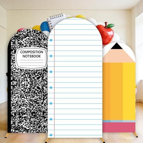 3 Pcs Back to School Composition Notebook Arch Backdrop Cover 4Ft 5Ft 6Ft Notebook Paper Pencil F... | Amazon (US)
