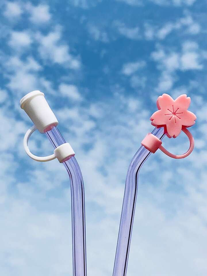 2pcs Mixed Shape Straw Cap, Modern Silicone Cup & Flower Shaped Straw Dust Plug For Household | SHEIN