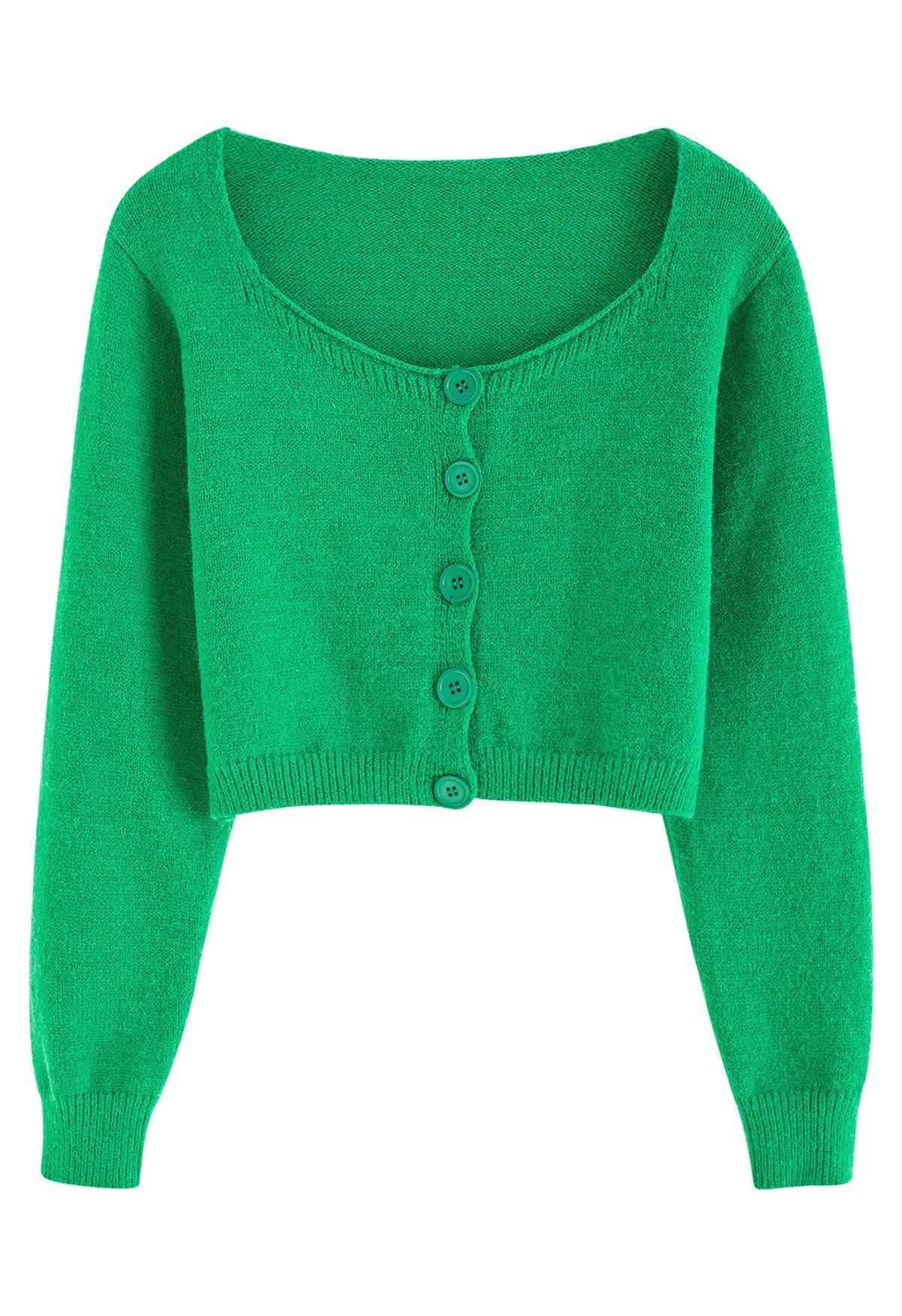 Buttoned Front Rib Crop Cardigan in Green | Chicwish