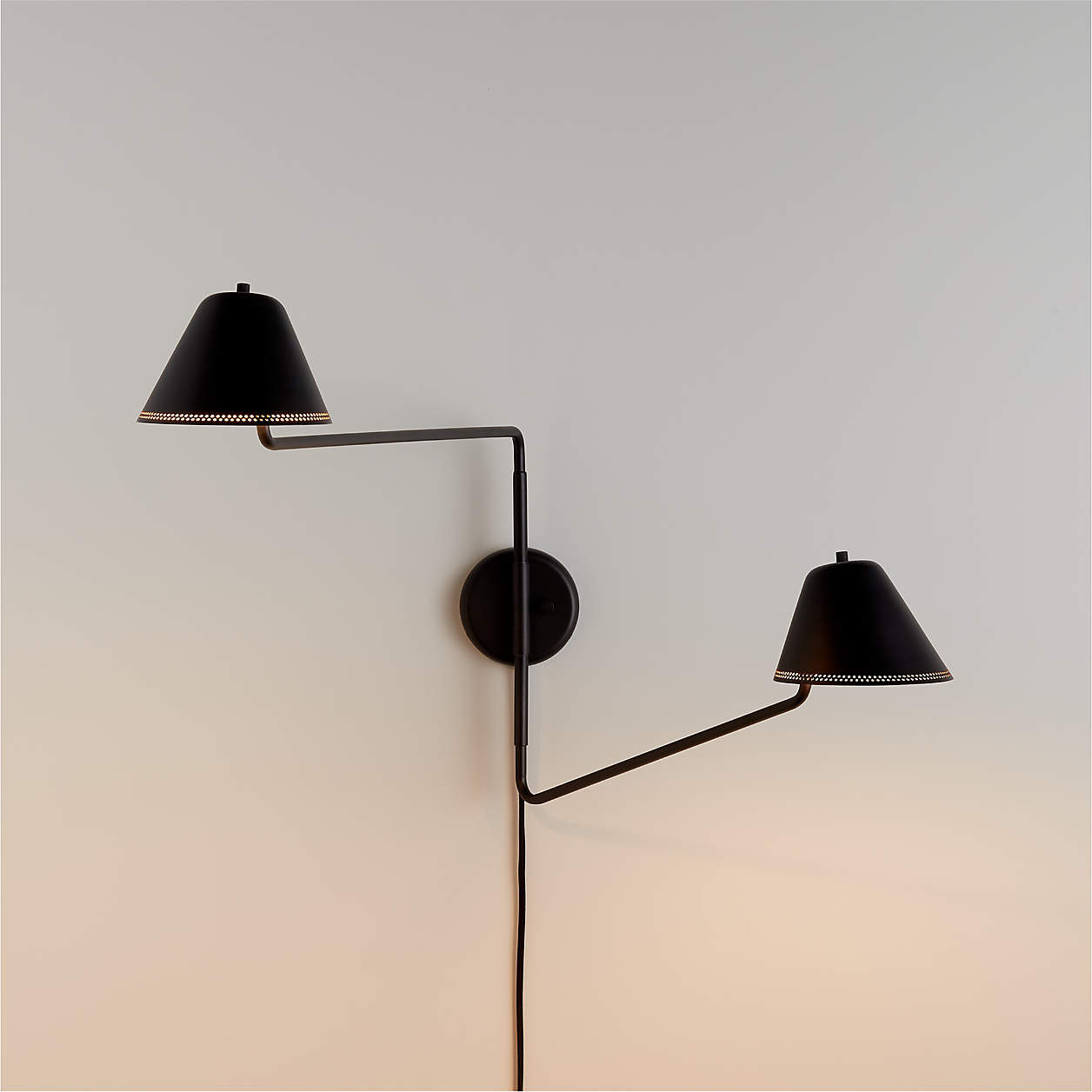 Jensen Black Adjustable Metal 2-Light Wall Sconce + Reviews | Crate & Barrel | Crate & Barrel