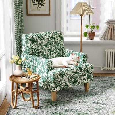 Floral Accent Armchair, Upholstered Lounge Chair with Wooden Legs for Living Room or Bedroom Green 31"D x 30"W x 33"H | Target